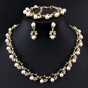 Conjunto de Collar y Pendientes de Perlas, Accesorios Versátiles para Vestidos de <span class=keywords><strong>Novia</strong></span>, Conjunto de 3 Piezas a la Moda, Venta al por Mayor N-00032 - Product Image 1