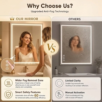 Miroir mural sans cadre à LED anti-buée double éclairage pour salle de bain, verre trempé HD de 5 mm, 3 modes d'éclairage disponibles