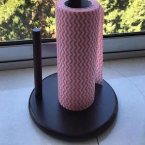 펀치없는 금속 랙 가정용 주방 티슈 롤 종이 단단한 나무 주최자 용 크리 에이 티브 수직 데스크탑 선반 - Product Image 5