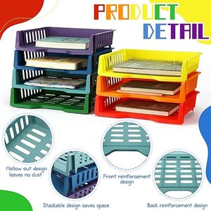 Office Desktop Stationery Organizer Multi-layer Storage Rack Paper <b>File</b> <b>Document</b> Sorter Container Stacked Plastic Basket - Product Image 3