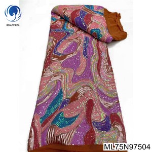 Beautifical Phi Lces Vải 2024 Thời Trang Phong Cách Màu Sắc Sequins Nigeria Ren Lưới Vải Cho Ăn Mặc 5Yards ML75n975 - Product Image 4
