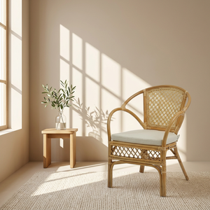 Rattan <b>Armchair</b> with Cross Back Design Handmade Modular Modern Leisure Chair for Living Room <b>Dining</b> Apartment Furniture - Product Image 1