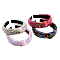 Serre-tête rétro multicolore à sequins en maille nouée fait main pour femme, style européen et américain, passe-partout, à couronne haute, pour le commerce transfrontalier