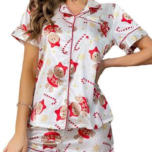 Pijamas de <span class=keywords><strong>Verano</strong></span> para <span class=keywords><strong>Mujer</strong></span>, Estilo Europeo Americano, para <span class=keywords><strong>Amazon</strong></span>, Satén, Manga Corta, Pantalones Cortos, Cintura Elástica, Ropa Casual para el Hogar, Color Sólido 2349 - Product Image 4