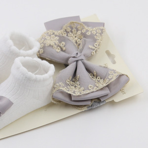 All'ingrosso in morbido cotone neonato bambine arricciato calzini con pizzo in oro ricamo nastro <span class=keywords><strong>per</strong></span> <span class=keywords><strong>capelli</strong></span> con fascia <span class=keywords><strong>per</strong></span> <span class=keywords><strong>capelli</strong></span> - Product Image 6