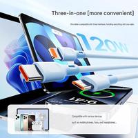 Câble de charge rapide 3-en-1 120W Type-C avec gaine en PVC pour téléphones, tablettes, iPad, chargeurs de voiture - Support multifonctionnel 1-vers-3
