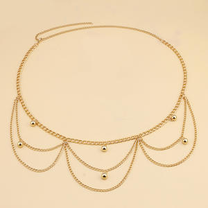 Chaîne de corps tendance avec pendentif sphère dorée, chaîne de taille, accessoire de fête, en alliage de zinc, design multicouche - Product Image 3