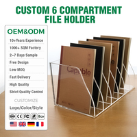 Support de documents en acrylique transparent de luxe à 6 compartiments, fabrication OEM, pour bibliothèque, école, maison, bureau
