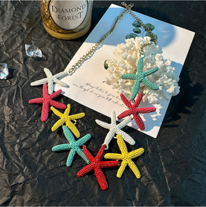 ضوء شجاع جديد متعدد الألوان معدن كبير نجم السمك مجموعة كبيرة للنساء قلادة نجمة الصيف القرط - Product Image 2