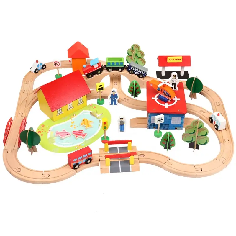 Trem de madeira madeira trilhos, festas, madeira 70 pcs, topo, brinquedos de ferro de madeira para crianças