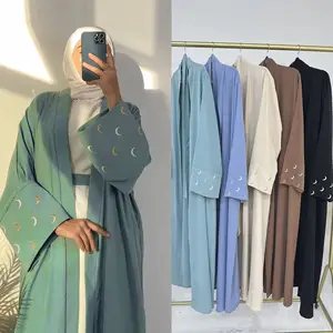 Abaya 2024 Loriya EID nuovo abbigliamento islamico abiti da donna Nida Moon ricamo Open Abaya modesto Dubai Abaya donna abito musulmano