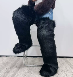 أحذية نسائية جديدة طويلة فوق الركبة بمقدمة مستديرة، أحذية فرو ناعمة بكعب مسطح، أحذية طويلة الساق من الفرو المنغولي الصناعي - Product Image 6