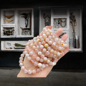 Pulsera de Ágata Rosa Pulida de 8 mm con Diseño de Flor de Cerezo, Unisex, Piedra Preciosa Natural, Pulsera de Cuentas a la Moda, Superventas - Product Image 3