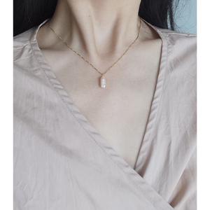 925 <b>Silver</b> Plated 18K Gold Thick Toothpick Pearl <b>Necklace</b> Simple Japanese Korean Collarbone <b>Chain</b> Fashion Pendant <b>Necklaces</b> - Product Image 4