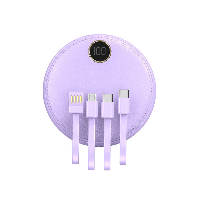 New Design 10000mAh Portable Power Bank Round Mini Circle with Built-in Cable USA Socket Type Phone Power Station
