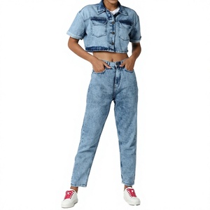 À la mode bleu Sexy haut et jean 2 pièces ensemble sur la tendance Denim coton femmes mode porter robe dernière tenue décontractée - Product Image 1