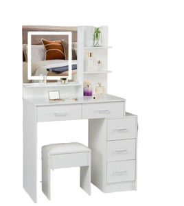 Harmtai Modern Ahşap Makyaj Masası, Ayarlanabilir Ayna ve Işıklı Çekmecelerle Her İki Tarafa Bölmeleriyle Yatak Odası ve Daire Kullanımı İçin - Product Image 1