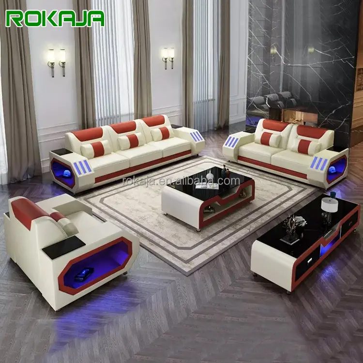 Moderne Led Light Sofa Sectionele Set Luxe Woonkamer Lederen Bank Multifunctionele Meubels Groothandel Fabriek Directe Bank