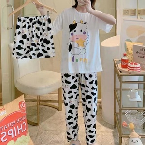 Conjunto de 3 Piezas de Pantalones Cortos de Verano y Primavera al por Mayor, Ropa de Dormir Informal de Dibujos Animados, <span class=keywords><strong>Pijamas</strong></span> Suaves y Frescos de Seda de Leche - Product Image 2