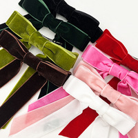 Nœud en velours rouge personnalisé avec logo, directement de l'usine, avec long ruban pour accessoires de cheveux de Noël et d'hiver pour filles