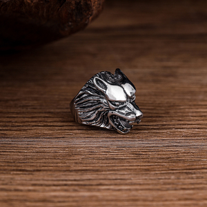Anillo de Hombre al por Mayor, Anillo de Acero Inoxidable Plateado con Cabeza de Lobo para Hombre - Product Image 4
