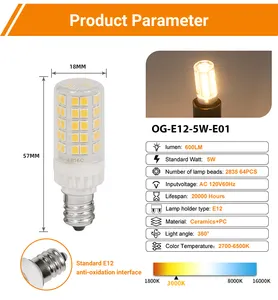 Lámpara Led E12, fabricante de China, 5w, 600lm, Ac120v, sin parpadeo