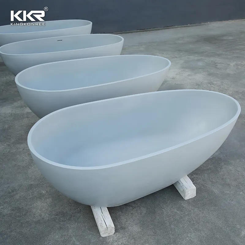 人気の卵形高品質固体表面大型小型浸漬2人用自立型浴槽