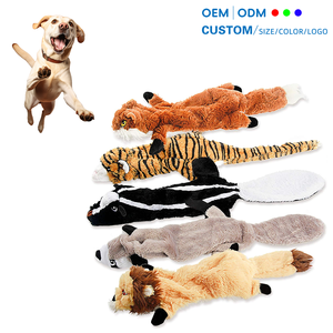 סט צעצועי כלבים רכים ללא מילוי עם צפצפה כפולה, צעצוע לעיסה בצורת חיות יער למשחק פנים וחוץ - Product Image 1