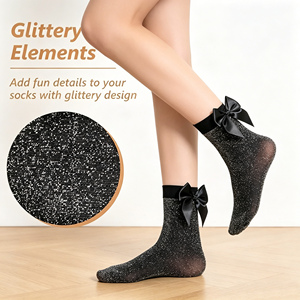 Chaussettes pour femmes à nœud pailleté <span class=keywords><strong>noir</strong></span> avec dentelle satinée et <span class=keywords><strong>bas</strong></span> métallique scintillant pour <span class=keywords><strong>un</strong></span> look girly - Product Image 1