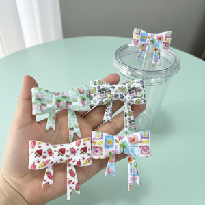 Custom Printing Large Bow <strong>Straw</strong> Toppers Silicone <strong>Straw</strong> Covers for 10mm <strong>Reusable</strong> <strong>Straws</strong> Cover Caps Cute Tumblers Accessories - Product Image 5
