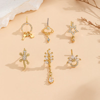Anting Hidung Bentuk Hati Berlapis Emas 18K Tembaga Zirkon Set Perhiasan Tubuh Wanita Trendi untuk Pesta Pernikahan Berbagai Model