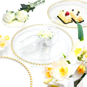 Assiettes de présentation dorées modernes de 13 pouces avec bord perlé – Assiettes élégantes pour dîner de mariage, en <span class=keywords><strong>plastique</strong></span> écologique, pour usage <span class=keywords><strong>alimentaire</strong></span> et fêtes - Product Image 1