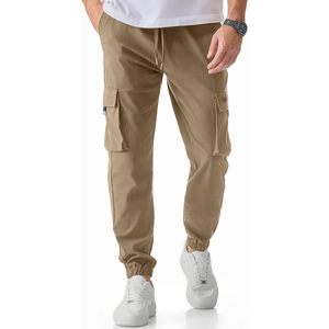 FOXA Mens Cargo Pants Lightweight Elastic Waist Drawstring Tapered Fit With Pockets Casual Wear - Product Image 1