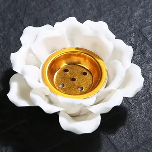 Wholesale Creative Ceramic Incense Burner Islamic Arabic Lotus Flower Shape Incense Burner For Aromatherapy Indoor