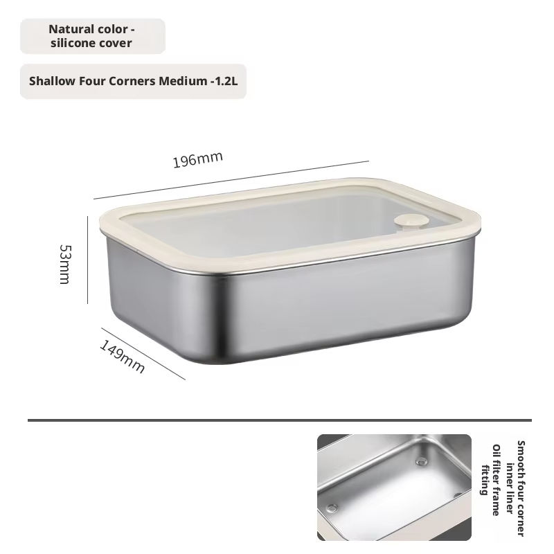 Boîte de conservation fraîcheur argentée, style léger, 1200 ml - format moyen.