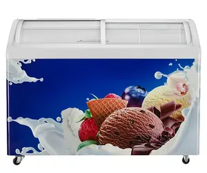 300l curved sliding glass door for supermarket chest freezer and ice cream freezer