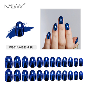 <span class=keywords><strong>Uñas</strong></span> Postizas de Gel Suave/PMMA, Color Azul, <span class=keywords><strong>Efecto</strong></span> Espejo Metálico, Cobertura Completa, 30 Piezas, Cortas, Ovaladas, Cromo Aurora para Dedos - Product Image 4