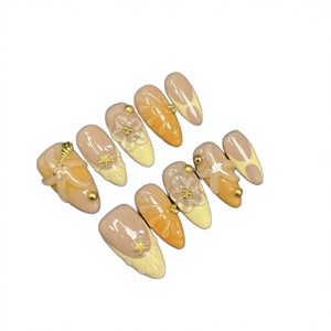 Uñas postizas europeas y americanas con diseño de mariposa, cortas, almendradas, color azul con efecto de onda de agua 3D, estilo francés, cobertura completa, pre-diseñadas, con pegamento. - Product Image 2