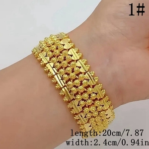 Gelang Tautan pergelangan tangan klasik isi emas kuning 18K gelang tebal panjang 20cm untuk pria wanita hadiah trendi terutama dibuat dari tembaga - Product Image 5