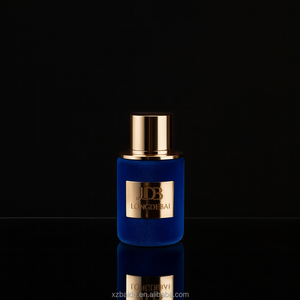 High End Flocking Blue 30ml Glass Perfume <b>Bottle</b> 50ml 100ml Crimp Round Velvet <b>Empty</b> Perfume <b>Spray</b> <b>Bottle</b> With Gold Magnetic Lid - Product Image 1