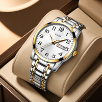 Montre à quartz de luxe pour homme, simple, avec double date, lumineuse, grand cadran en cristal, bracelet en acier inoxydable, étanche, 40 mm, 10 mm