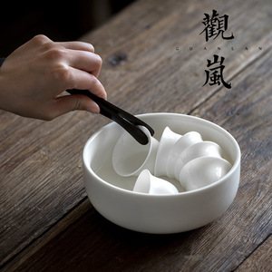 Dehua White Porcelain <b>Tea</b> Bowl Round Ceramic Kung Fu <b>Tea</b> <b>Set</b> Accessory Brush Washer Water Dropper - Product Image 3