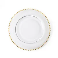 จานแก้วใสตกแต่งขอบลูกปัดสีทอง,เครื่องใช้บนโต๊ะอาหารแบบยุโรปทันสมัยสำหรับงานแต่งงาน