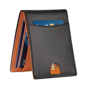 High Quality Genuine Leather Slim <b>Wallet</b> <b>RFID</b> <b>Blocking</b> Minimalist Bifold Front Pocket Men <b>Wallet</b> - Product Image 1