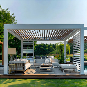 Pergola intelligente de luxe en aluminium, gazebo à lames orientables électriques avec système LED et capteurs intégrés - Product Image 4