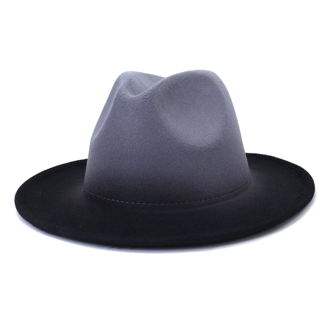 Vintage Women Men Felt Trilby Fedora Hats Gentleman Wide Brim Elegant Gradient Royal Blue for Lady Winter Jazz Cowboy Caps