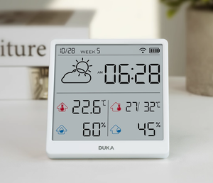 <span class=keywords><strong>Duke</strong></span> Indoor Smart Home Hoge Precisie Temperatuur-En Vochtigheidsmeter Oled Display Met Standaard Wifi-Connectiviteit Voor Hotels - Product Image 1