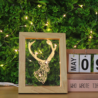 Lampe de table LED en acrylique USB avec cadre en bois, veilleuse, cadre photo, lampe de chevet