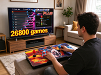 Konsol Game Arcade Sistem Pertarungan Rumah dengan 2 Joystick Pemain, 26800 Game Retro, Kontroler Video Game, Output HDMI TV, dan Dapat Digunakan di Meja