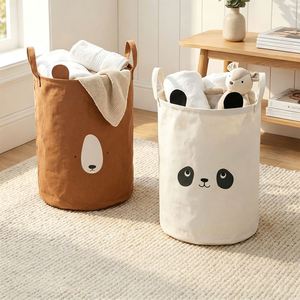 Customizable LOGO Cute Animal Drawstring Laundry Hamper Canvas Fabric Foldable Clothes <b>Storage</b> Basket - Product Image 1